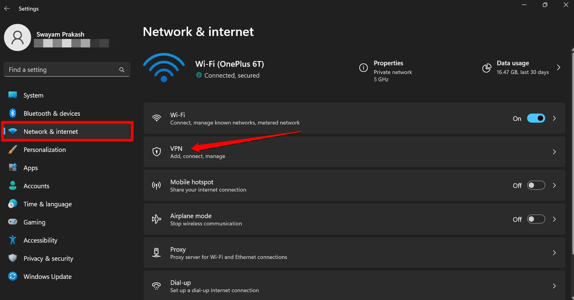 VPN settings Windows 11