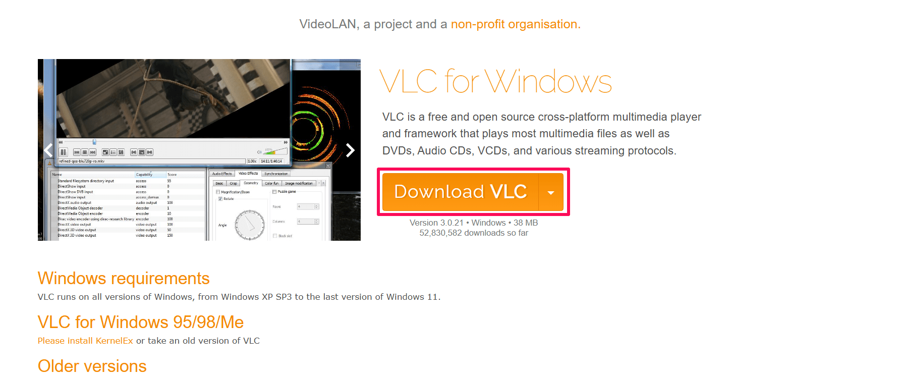 Download the VLC Media Player from VideoLan