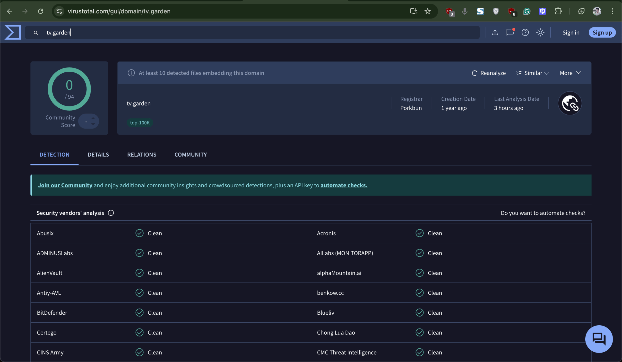 VirusTotal Scan showed tv garden to be safe