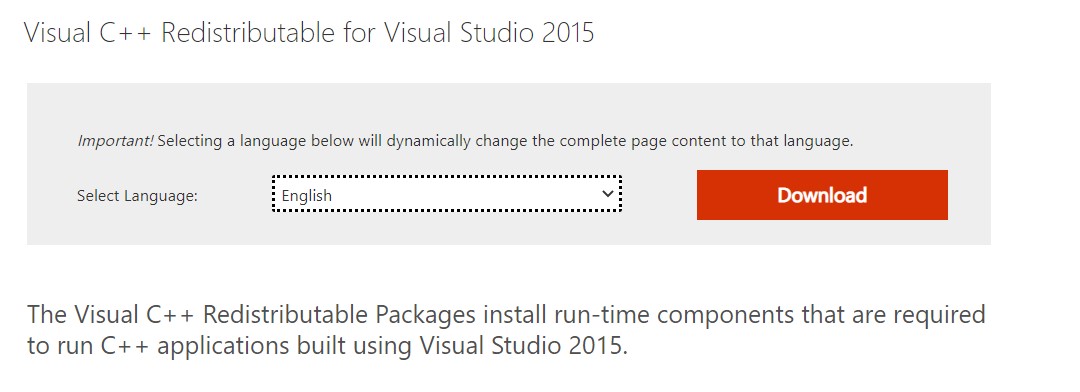 install visual c++ redistributable for visual studio 2015