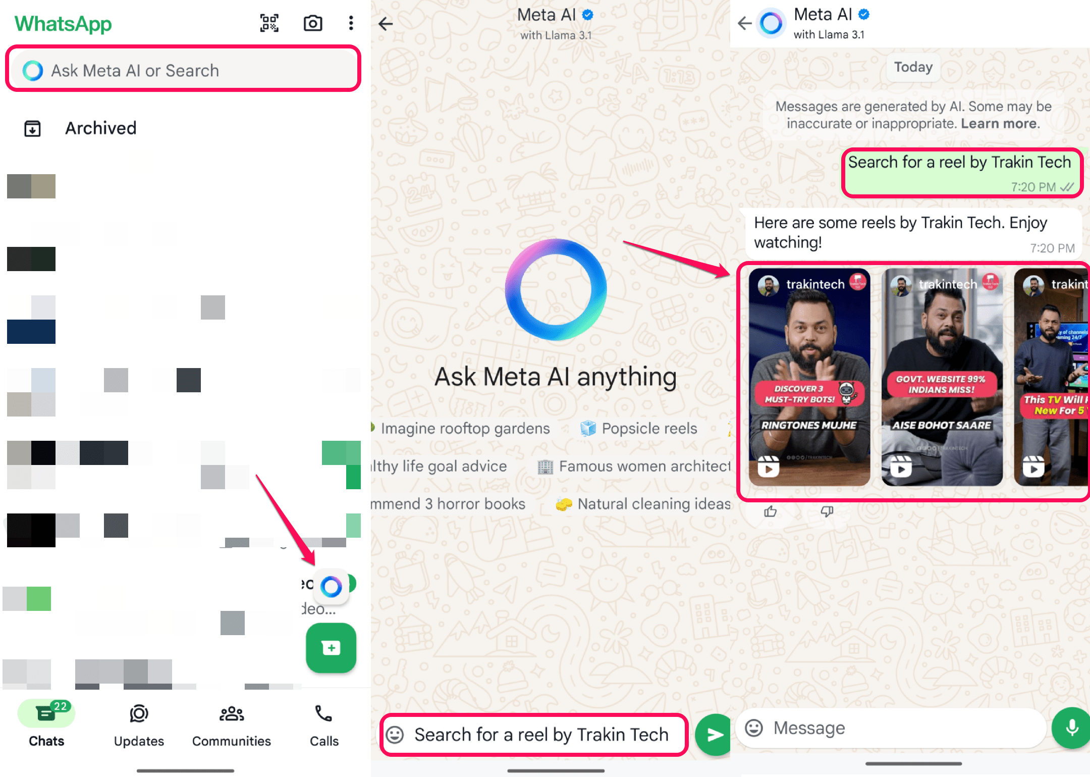 Search reels on WhatsApp using Meta AI