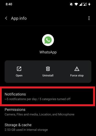 WhatsApp Notifications Setings