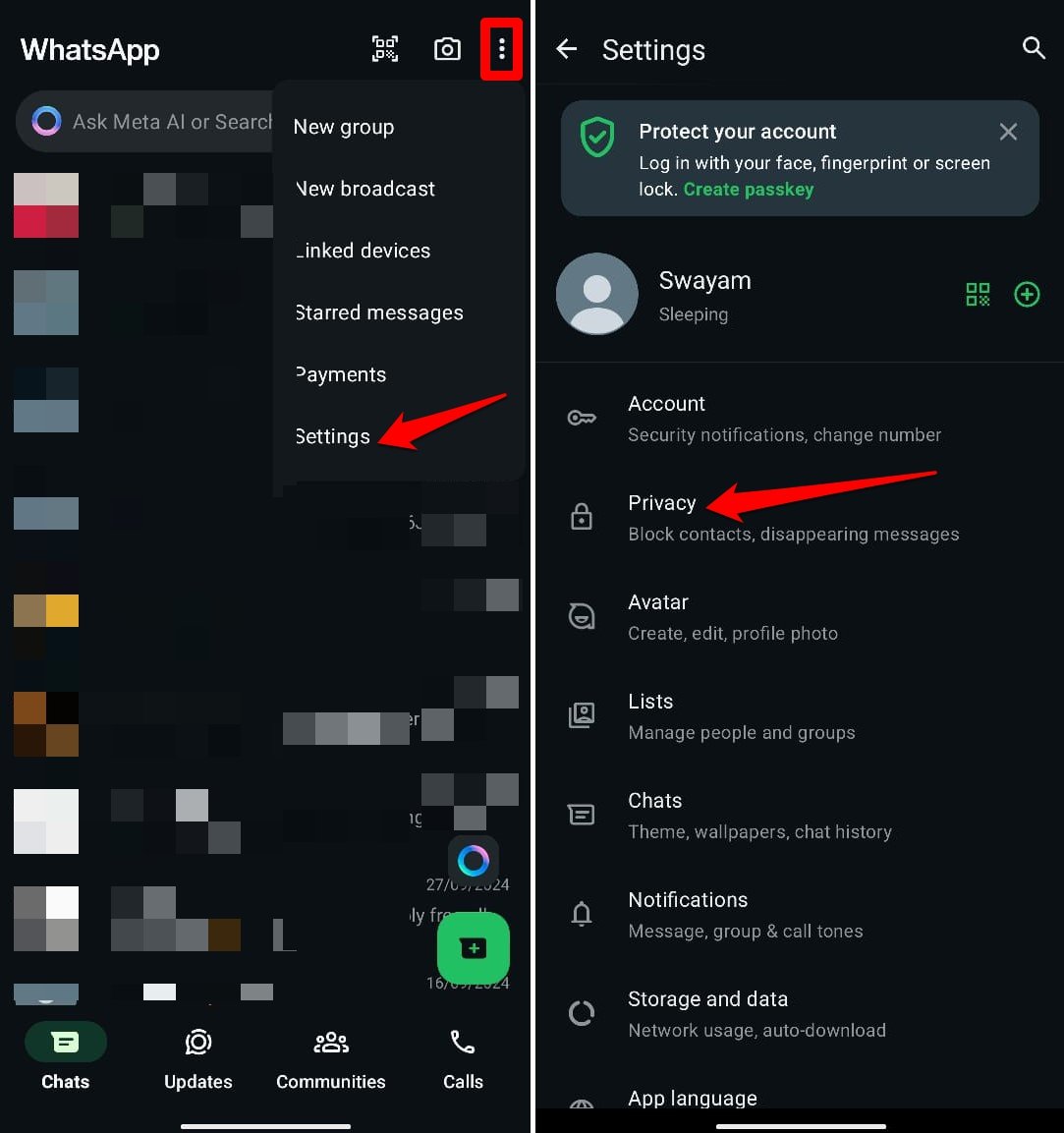 WhatsApp Privacy settings android