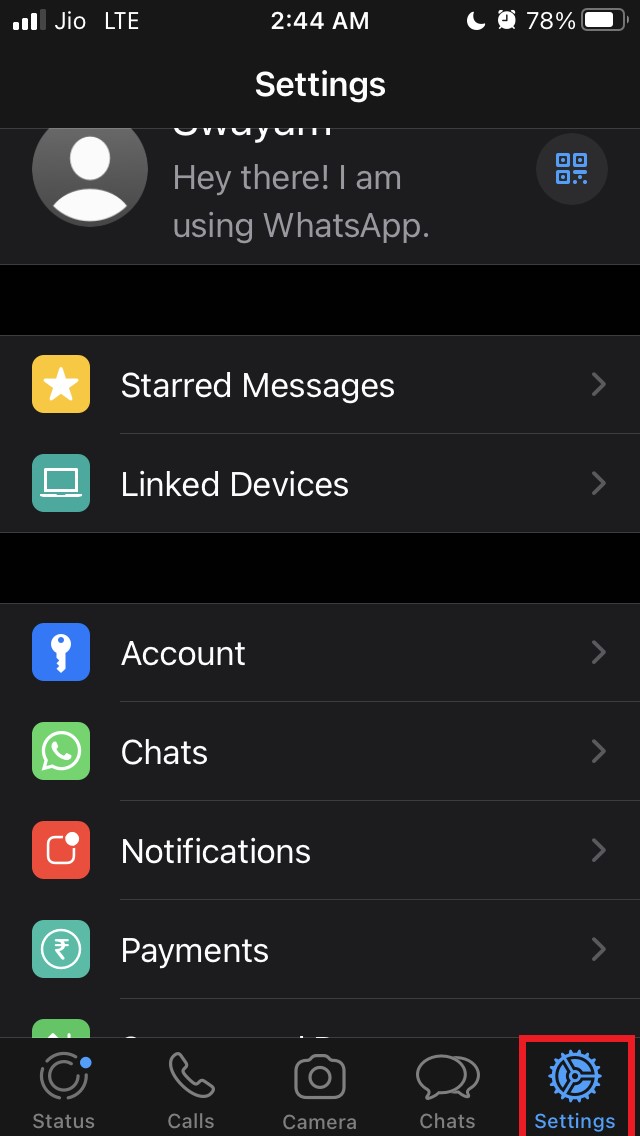 WhatsApp settings