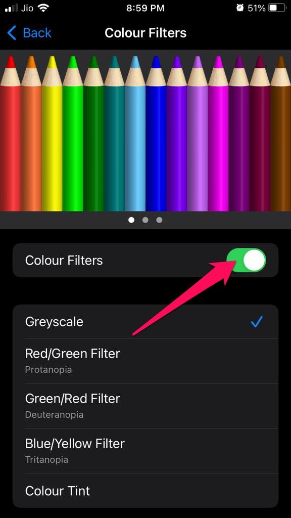 Turn off colour filters
