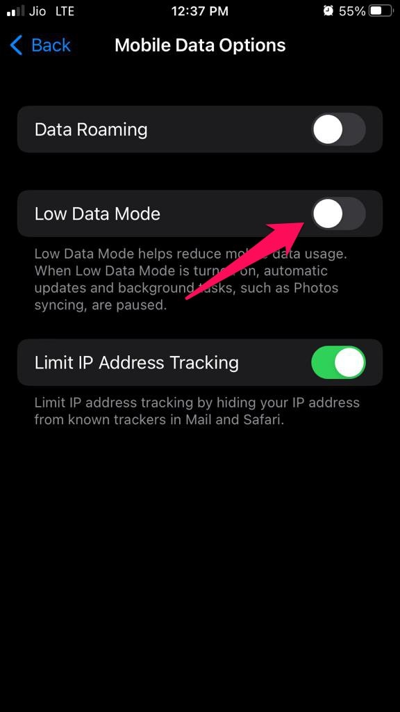 Turn off Low data mode