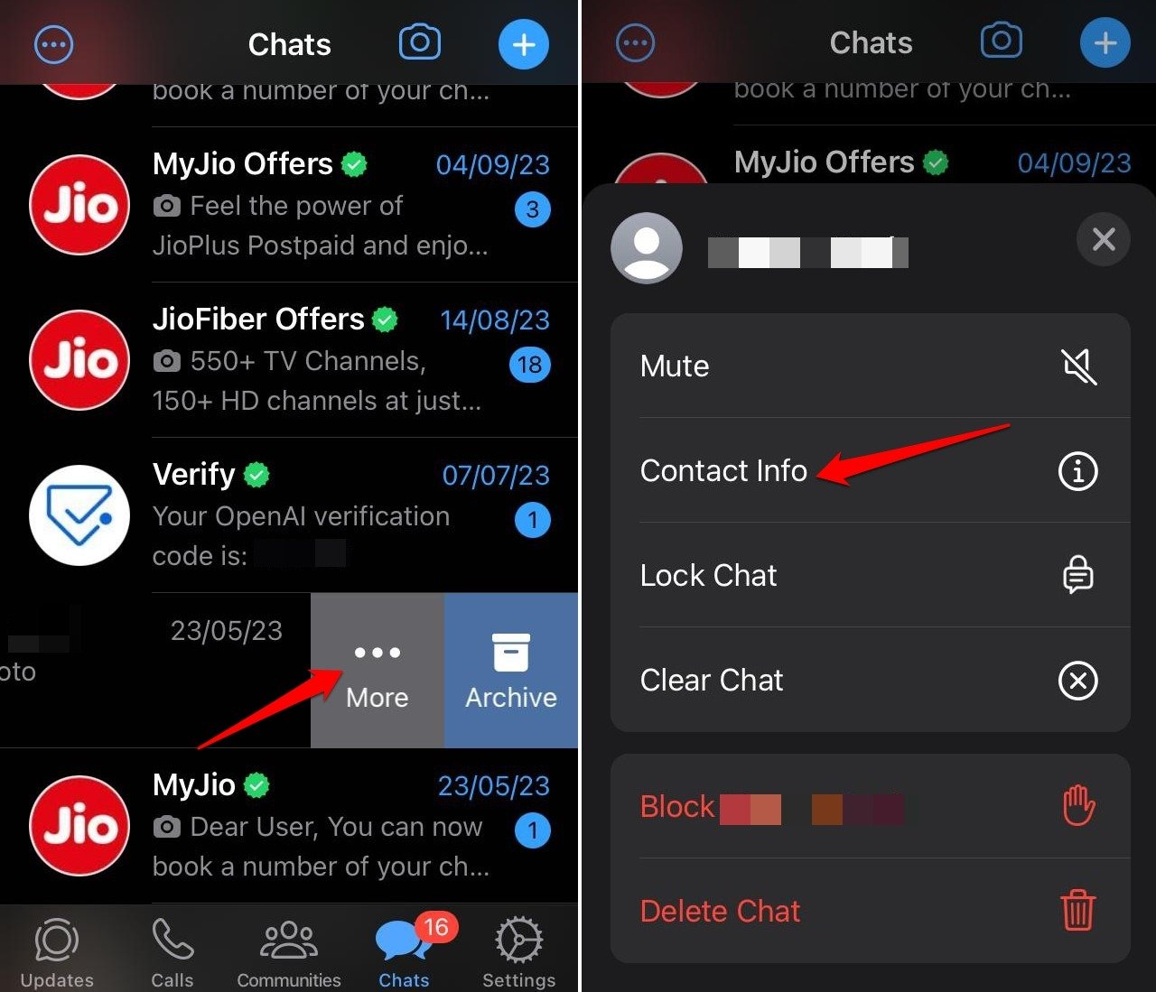 Whatsapp contact info iOS