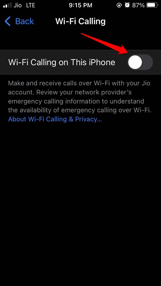 WiFi calling disabled