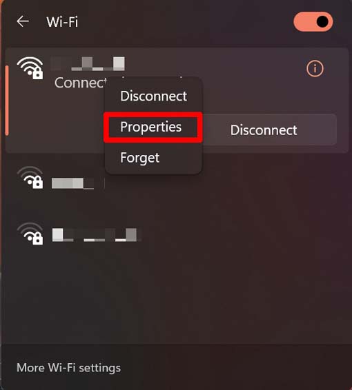 WiFi network properties