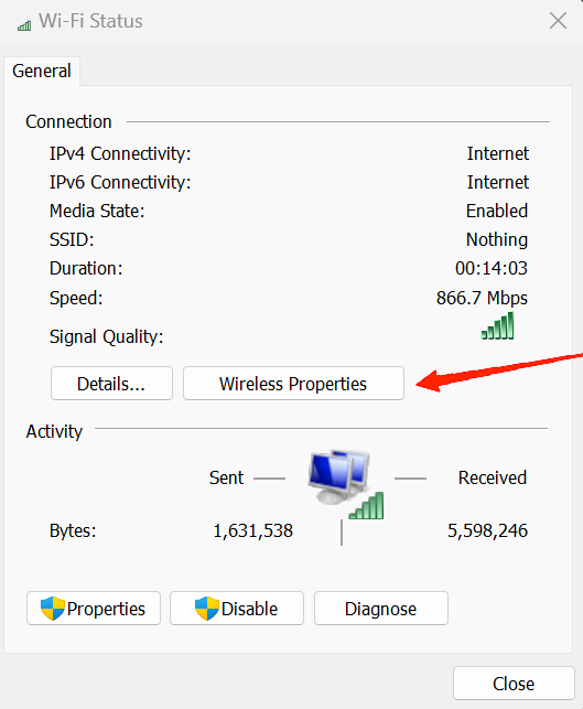 Click on Wireless Properties