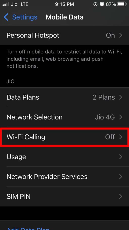 Wifi calling settings iOS