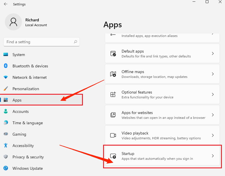 Windows 11 startup apps settings 
