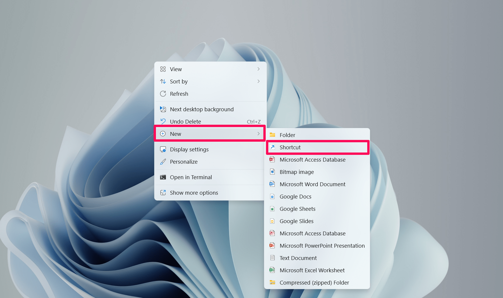 Right-click and choose New > Shortcut