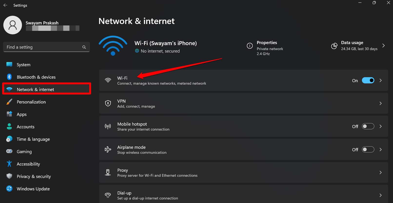 Wi-Fi сеть Windows