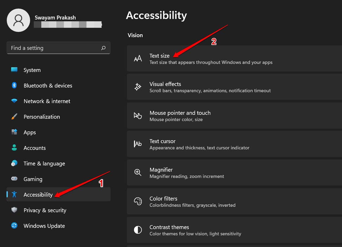 Windows accessibility settings