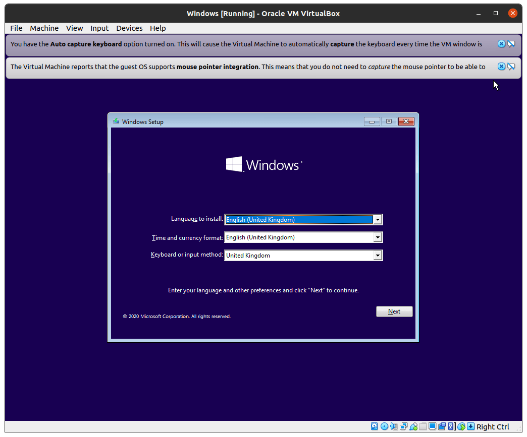Windows installation screen will show up and customize the options and then click on “Next” to continue
