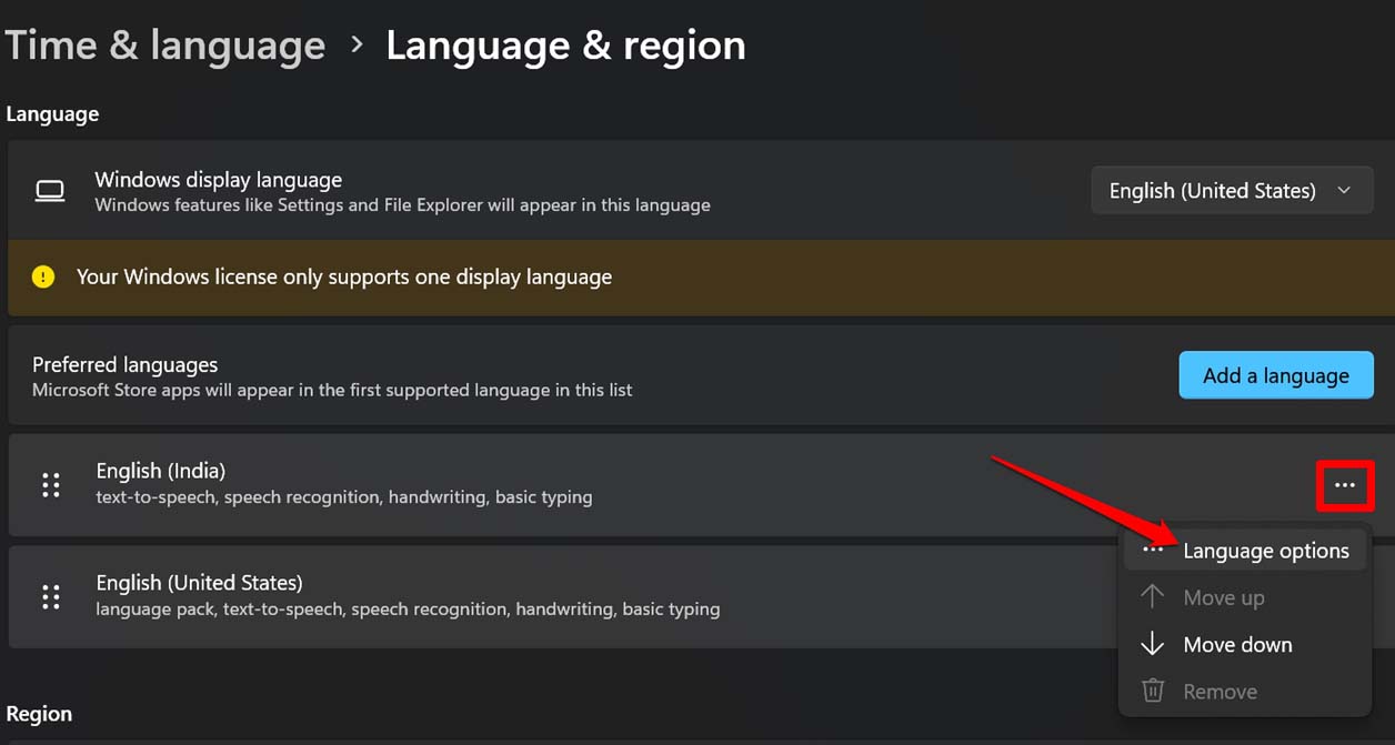Windows language options