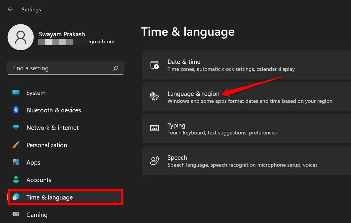 Windows time and language settings
