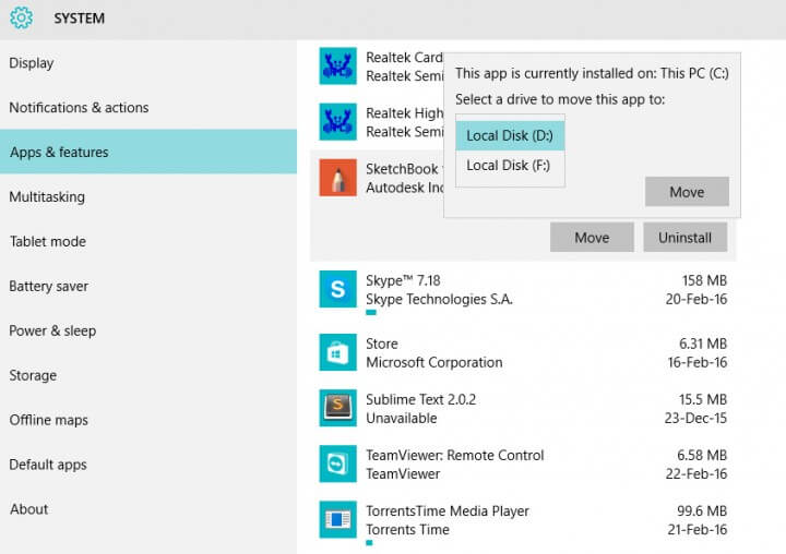 Windows10Apps Move to Drive