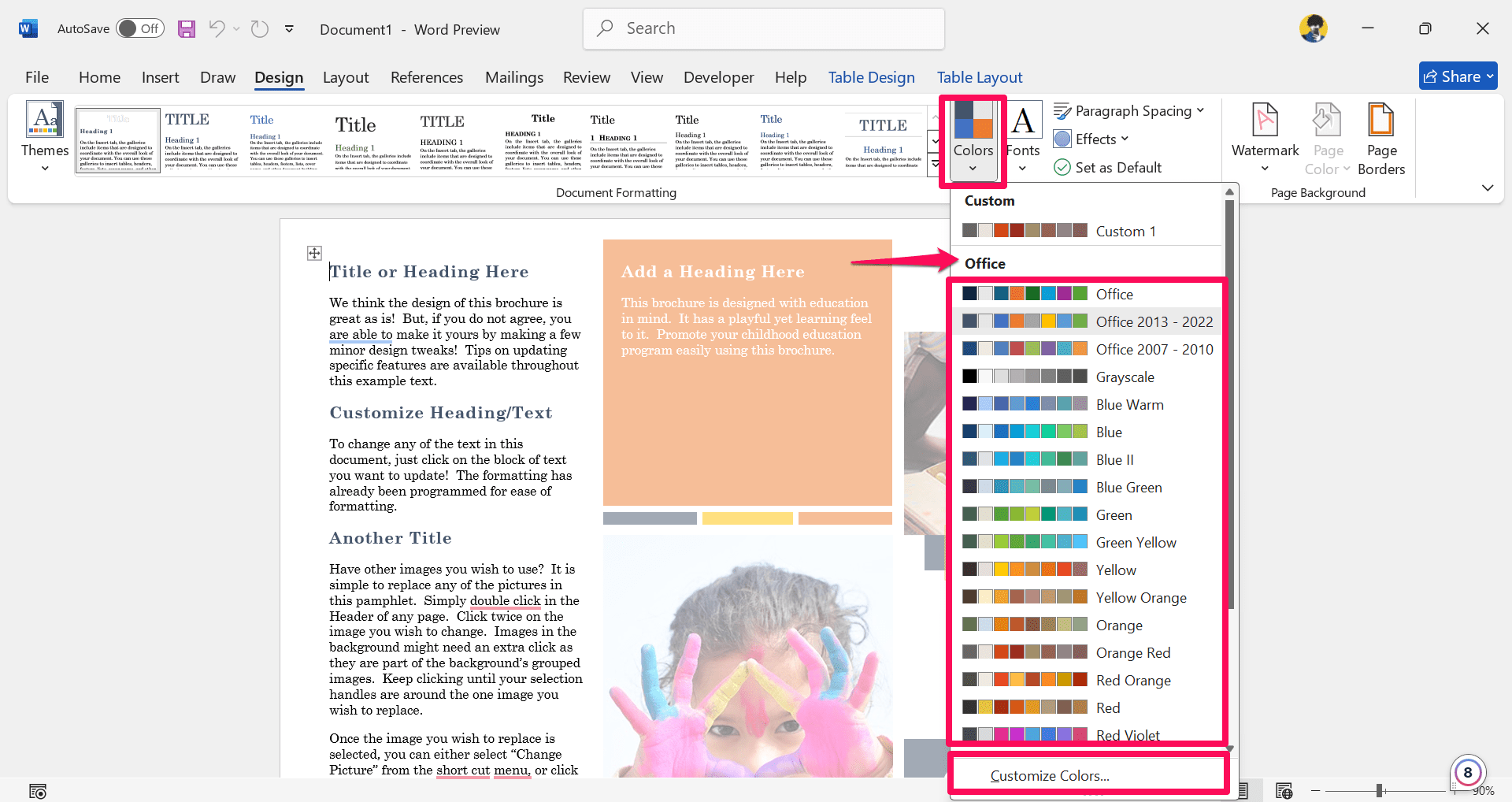 Choose your standard color and click on customize color