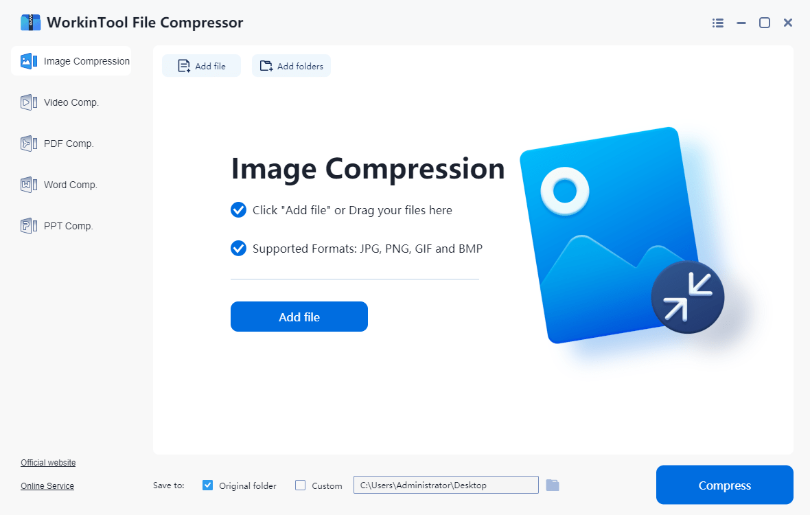 WorkinTool File Compressor>Find Image Compression>Add file