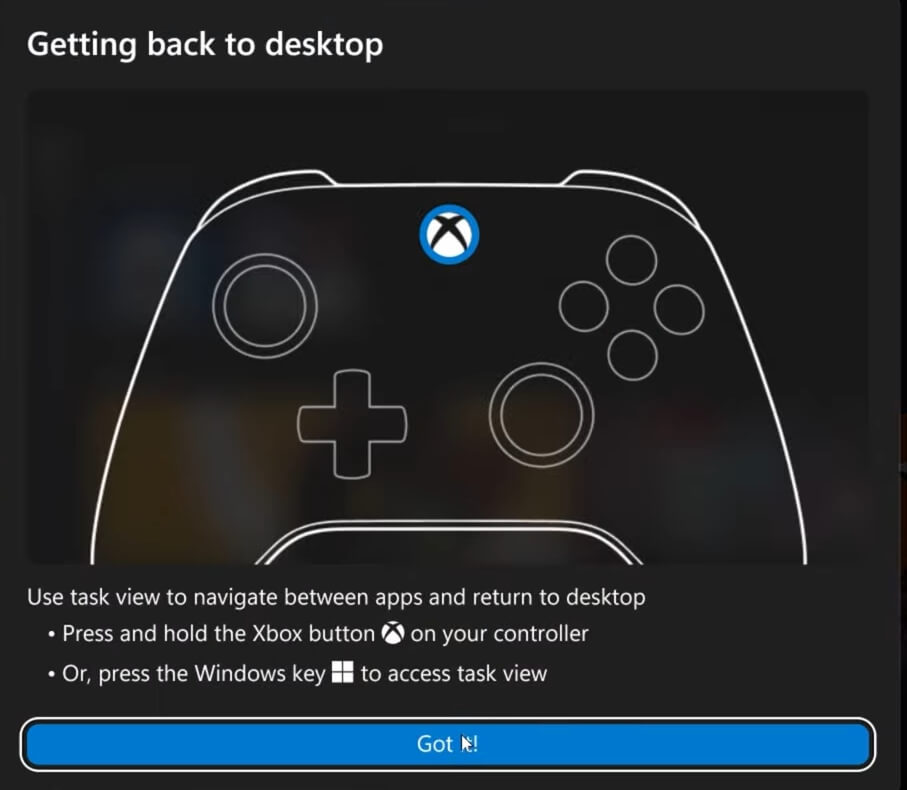 Xbox mode interface on Windows 11