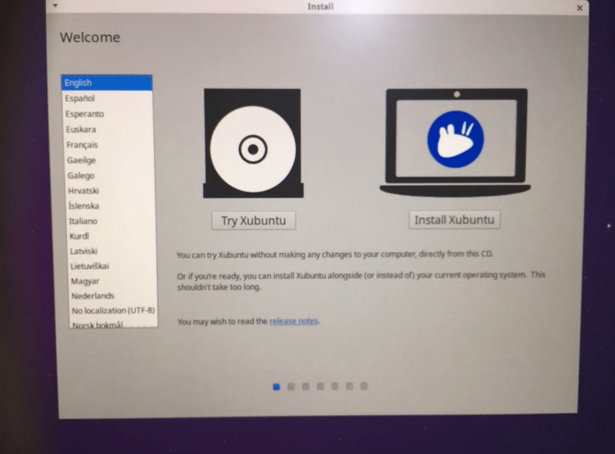 Xubuntu screen has shown up on the screen, and you have two options on the screen. Try Xubuntu Install Xubuntu
