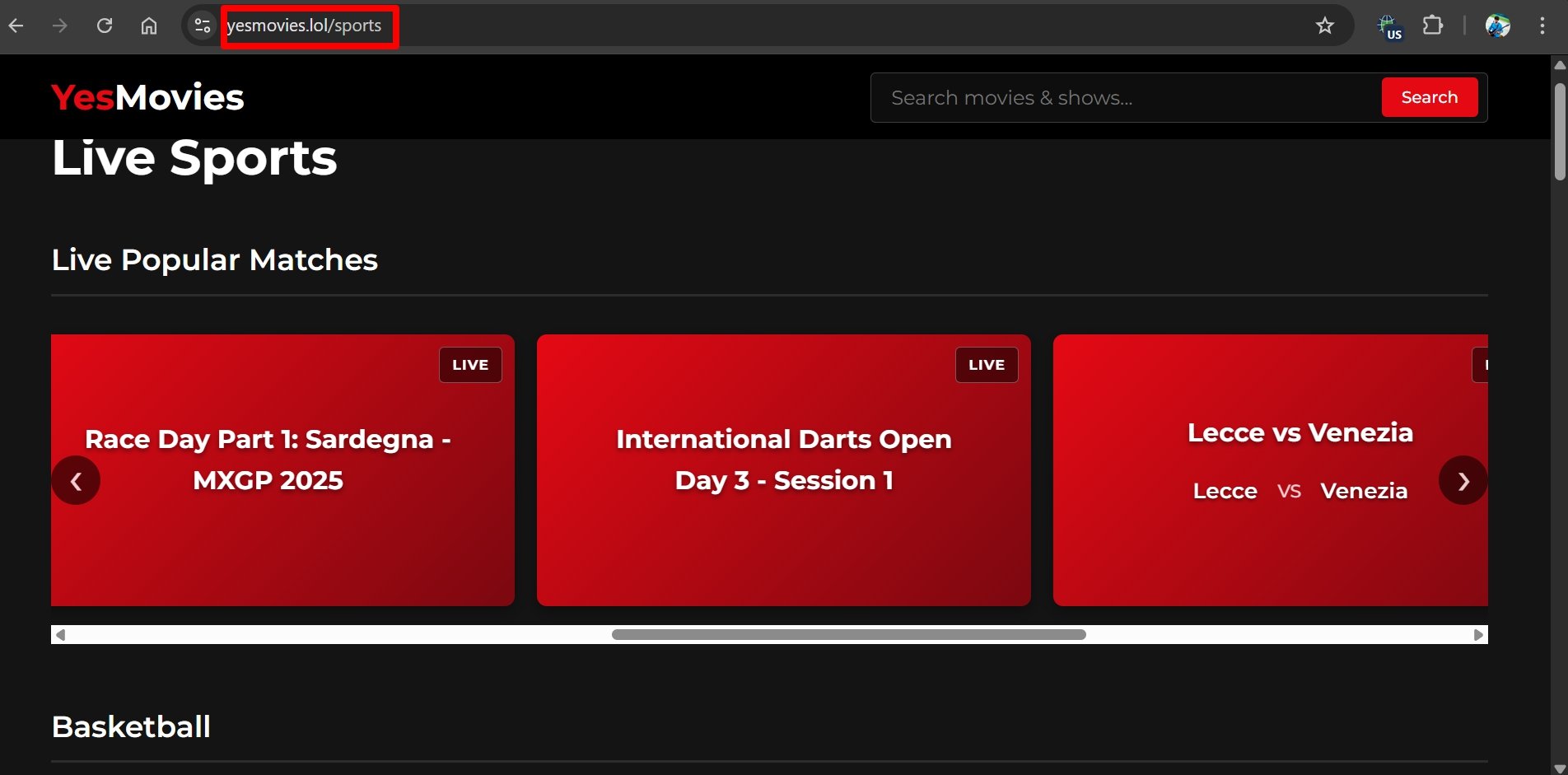 Yes movies live sports