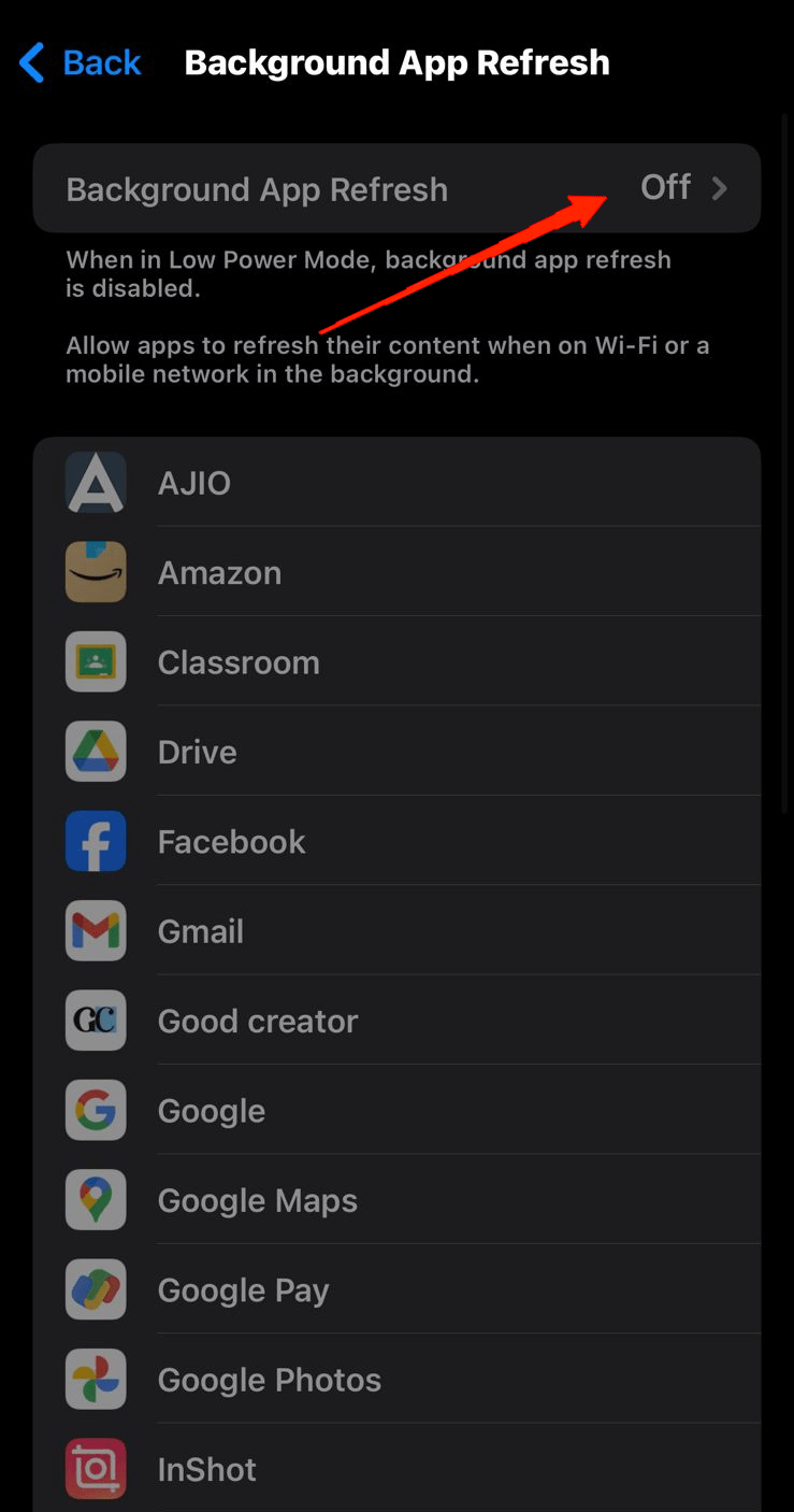 You can either disable background app refresh for all apps or select apps only.