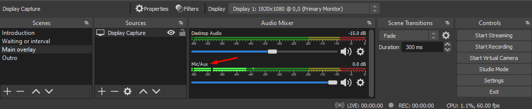 You have microphone settings in the “Audio Mixer”, and you can control it from there
