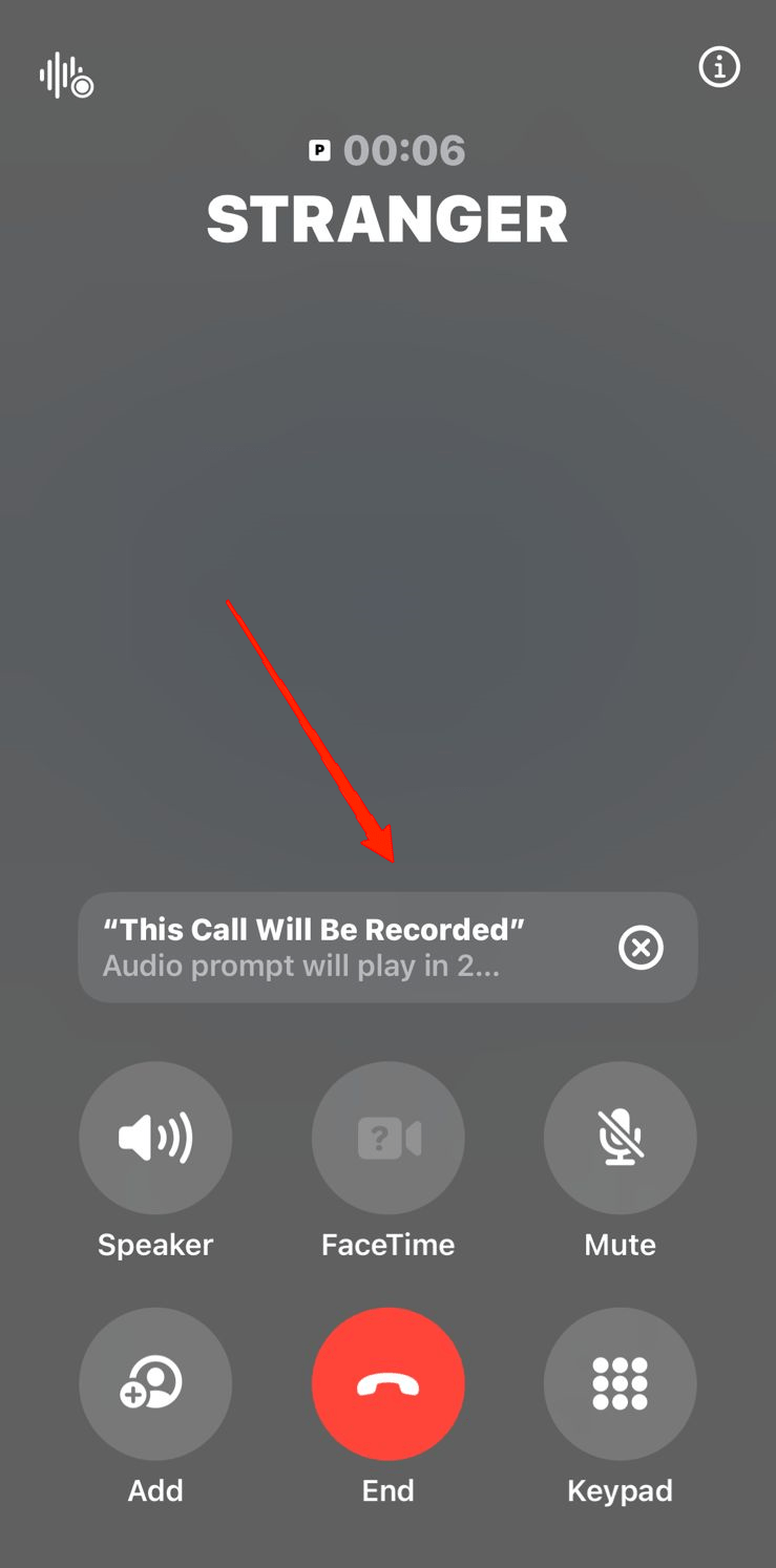 You will see an alert saying This call will be recorded and the same will be informed to the person on the other side as well.