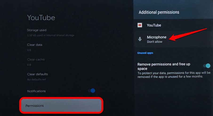 YouTube-app-microphone permission Android TV