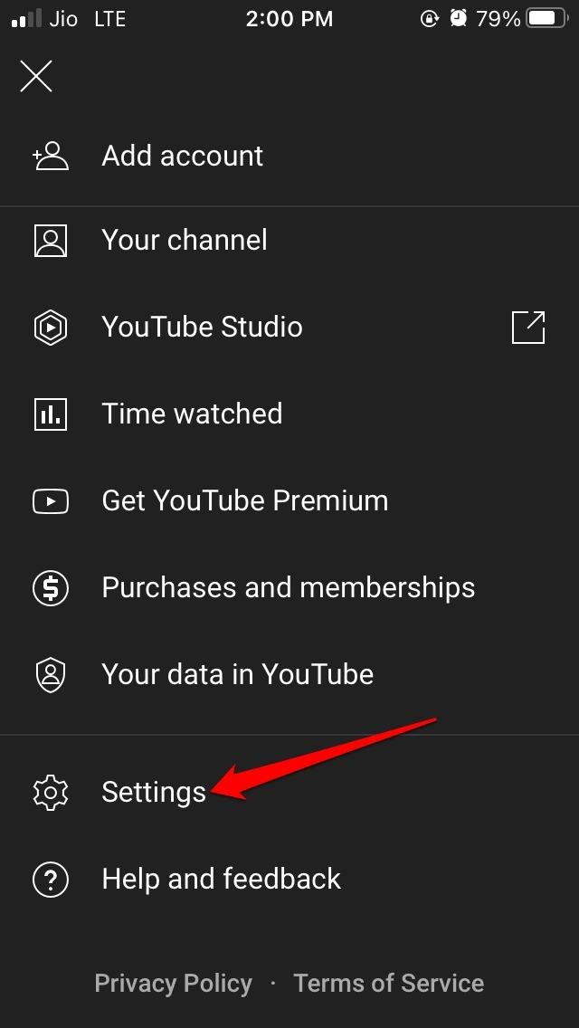 YouTube app settings