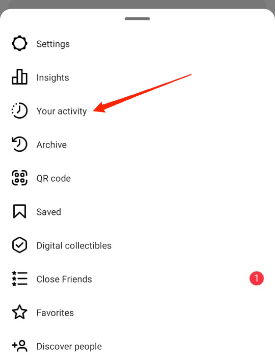 tap on the hamburger icon in the top-right corner and click on "Your Activity.