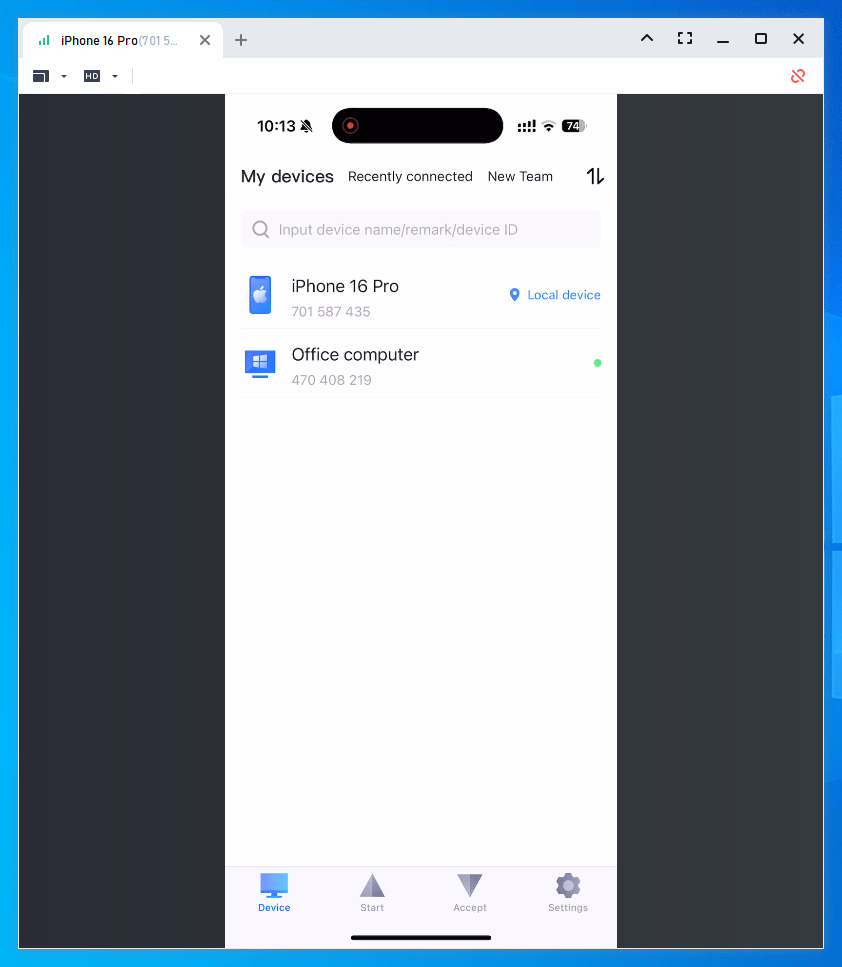 Your iPhone screen will instantly appear on your PC