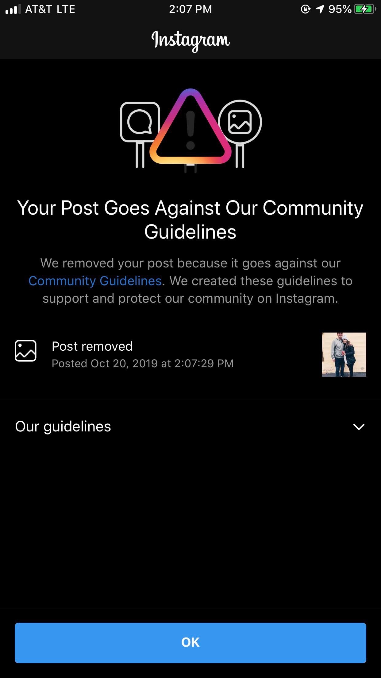 Your Post Goes Against Our Community Guidelines