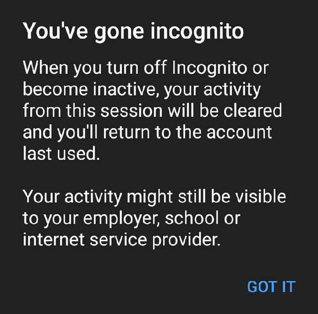 Youtube incognito mode pop up