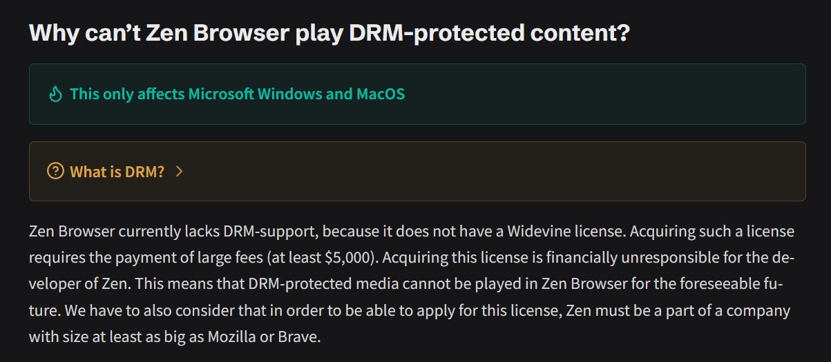 Zen browser cannot play DRM protected content