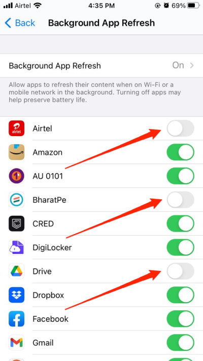 background app refresh disable iphone