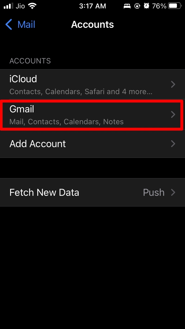 access Gmail account connected to Mail app