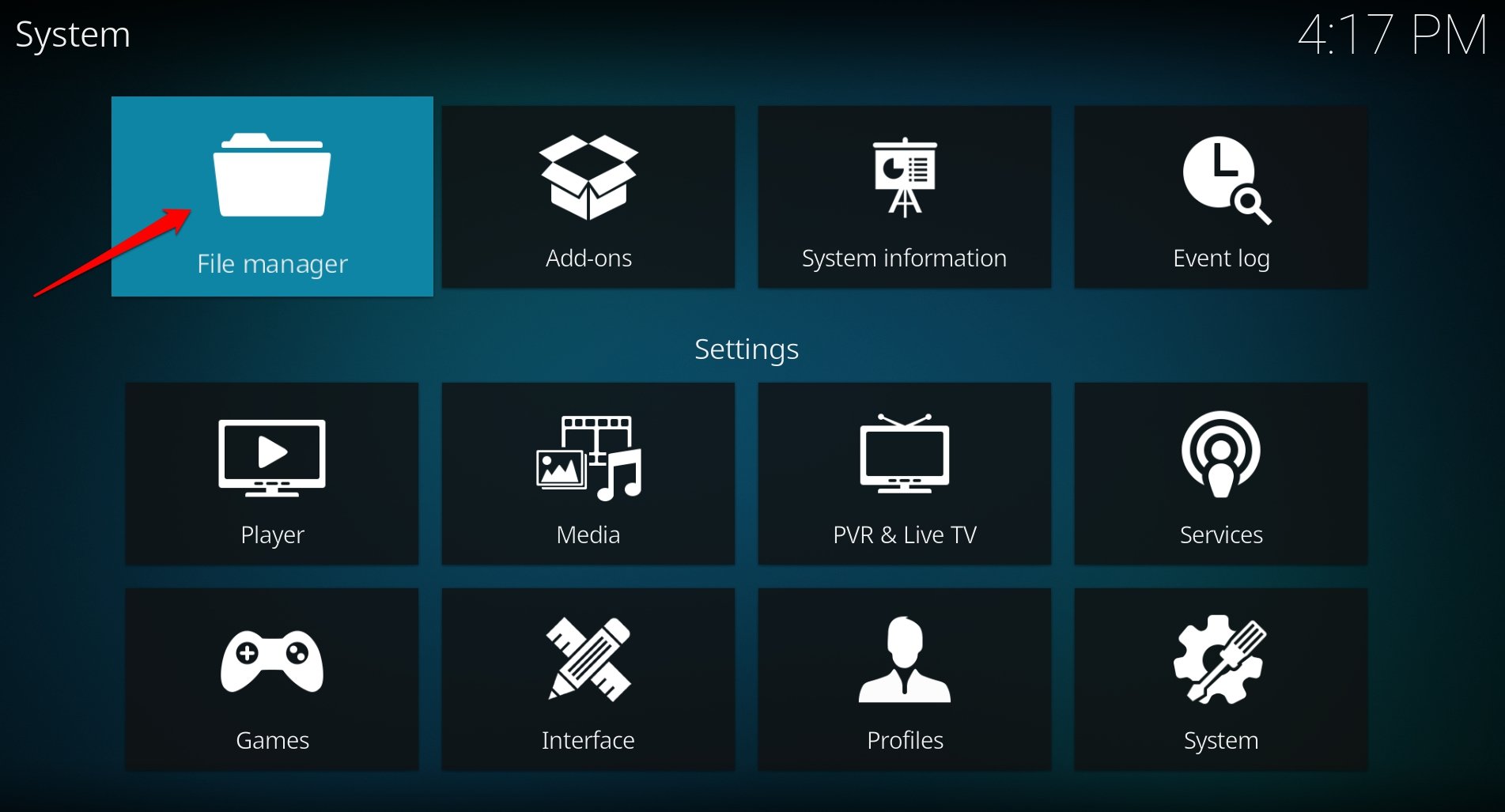 access Kodi file manager