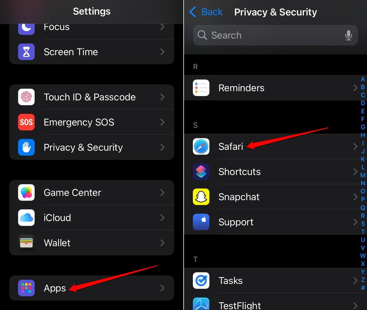 access Safari app on iOS 18