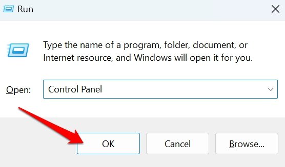 access Windows 11 control panel from Run box