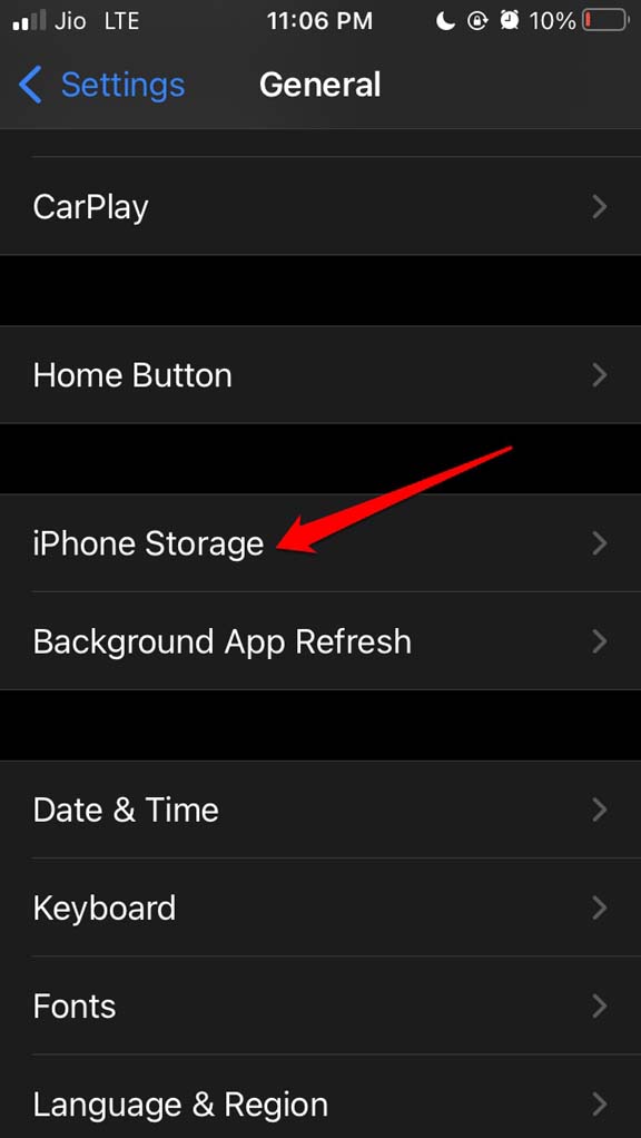 access iPhone storage
