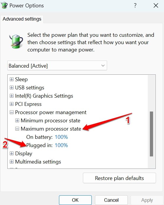 access maximum processor state Windows 11