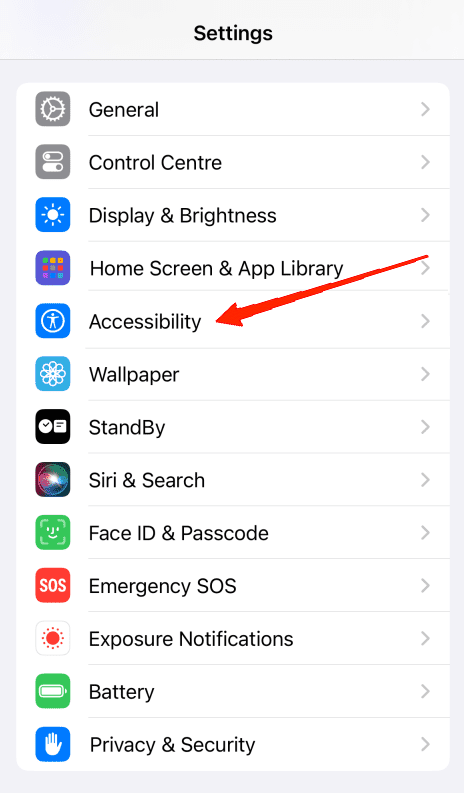 croll down and tap on the Accessibility option