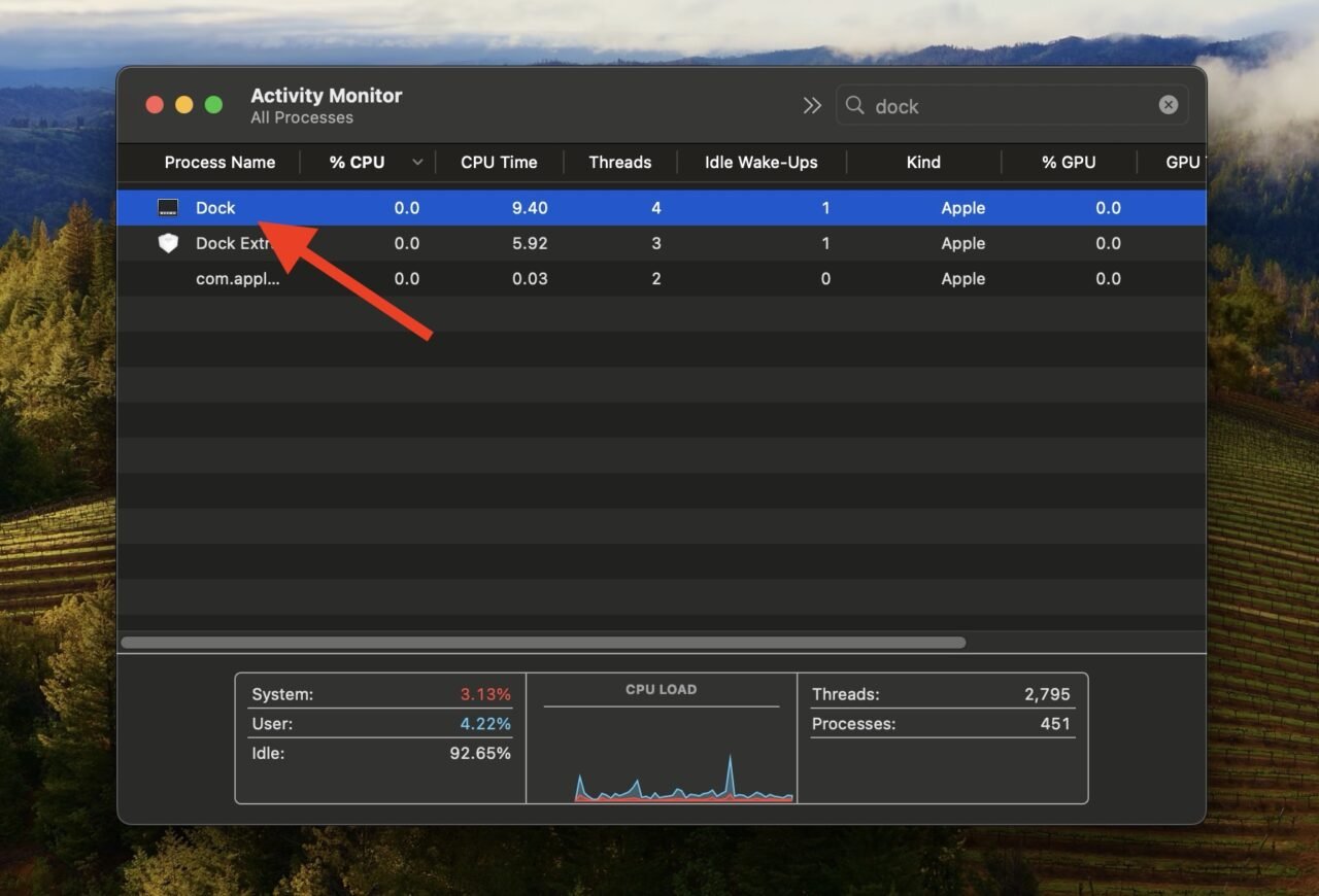 Activity Monitor Dock Process