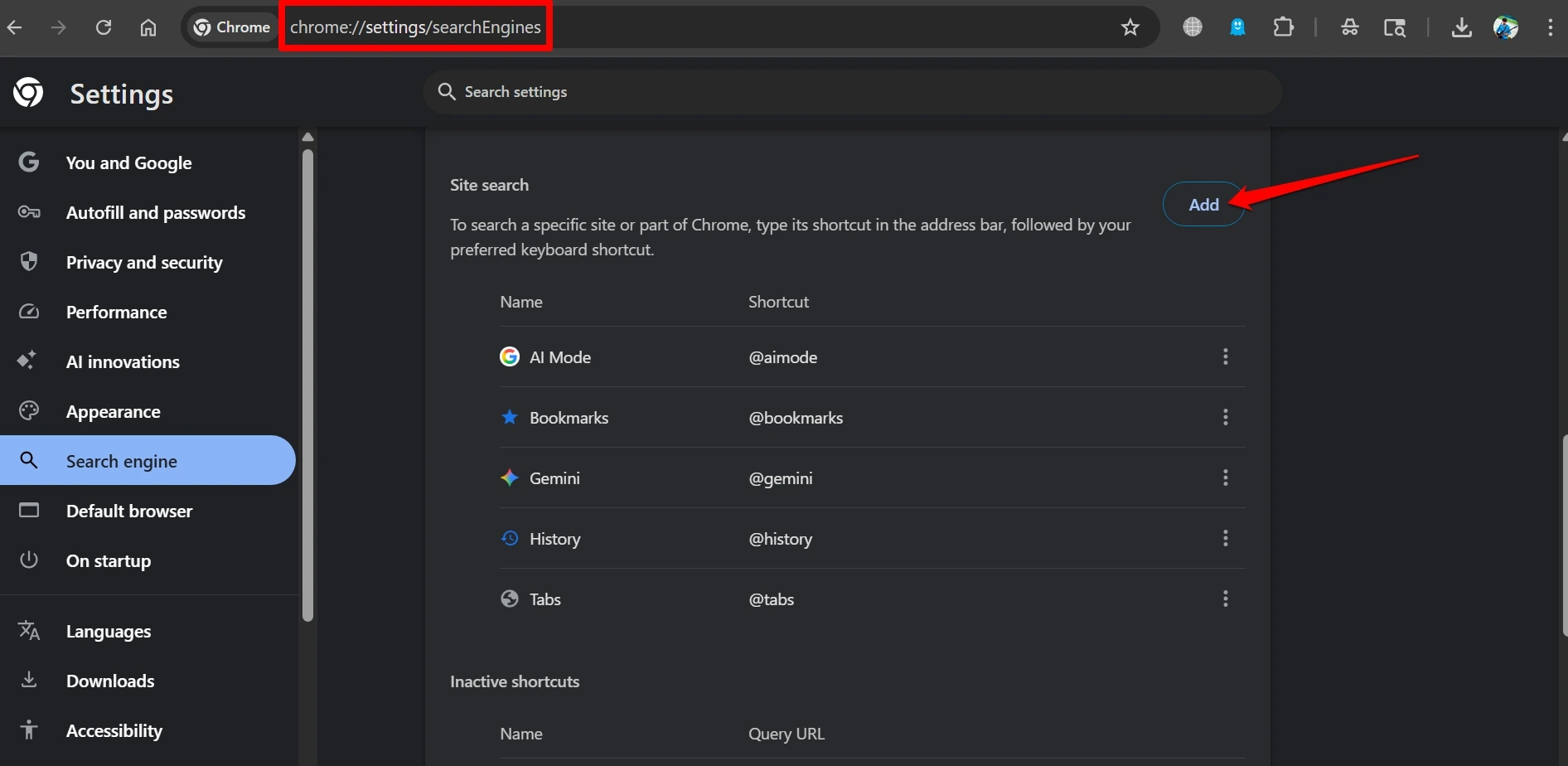 add Google web to site search in Chrome