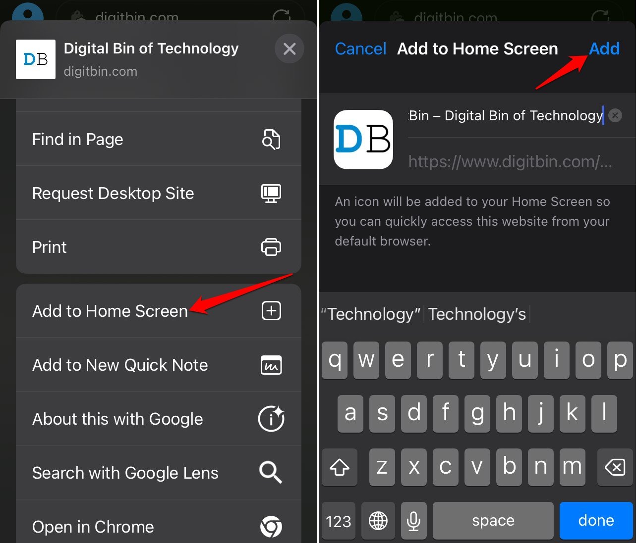 add a site on edge browser to iPhone home screen