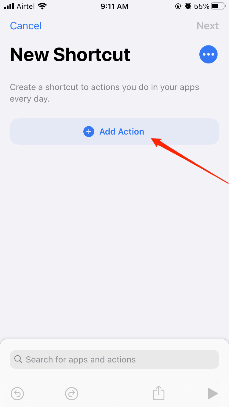 add action and choose one option